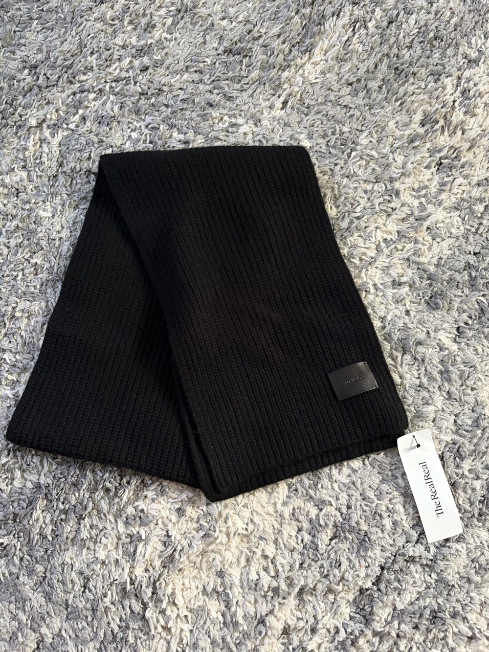 VINCE Black Ribbed 100% Cashmere Scarf